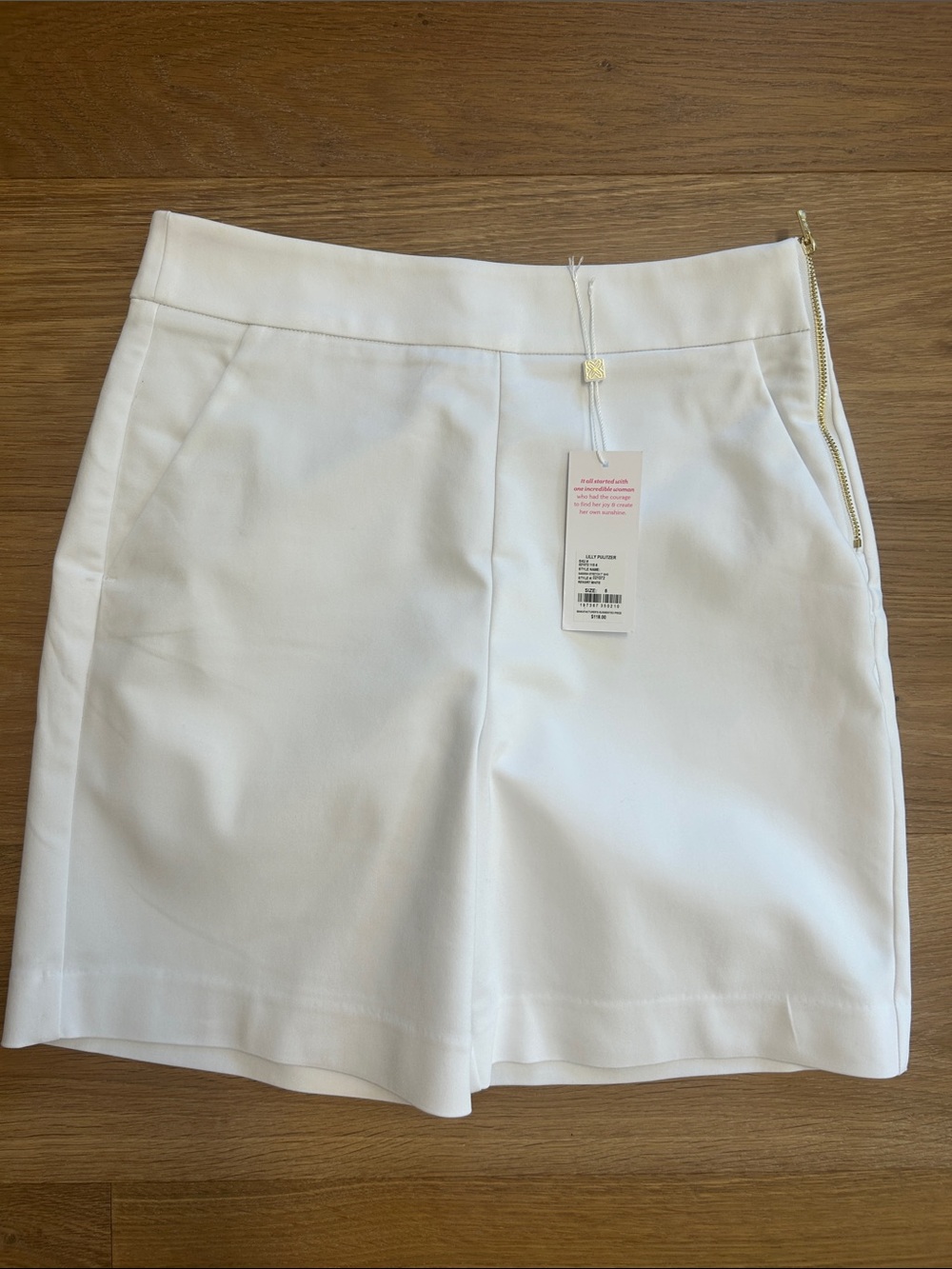 Lilly Pulitzer White Tailored Bermuda Shorts with Gold Zip